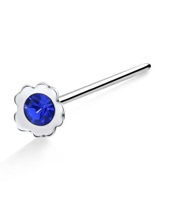 Flower with Stone Silver Straight Nose Stud NSKA-22 